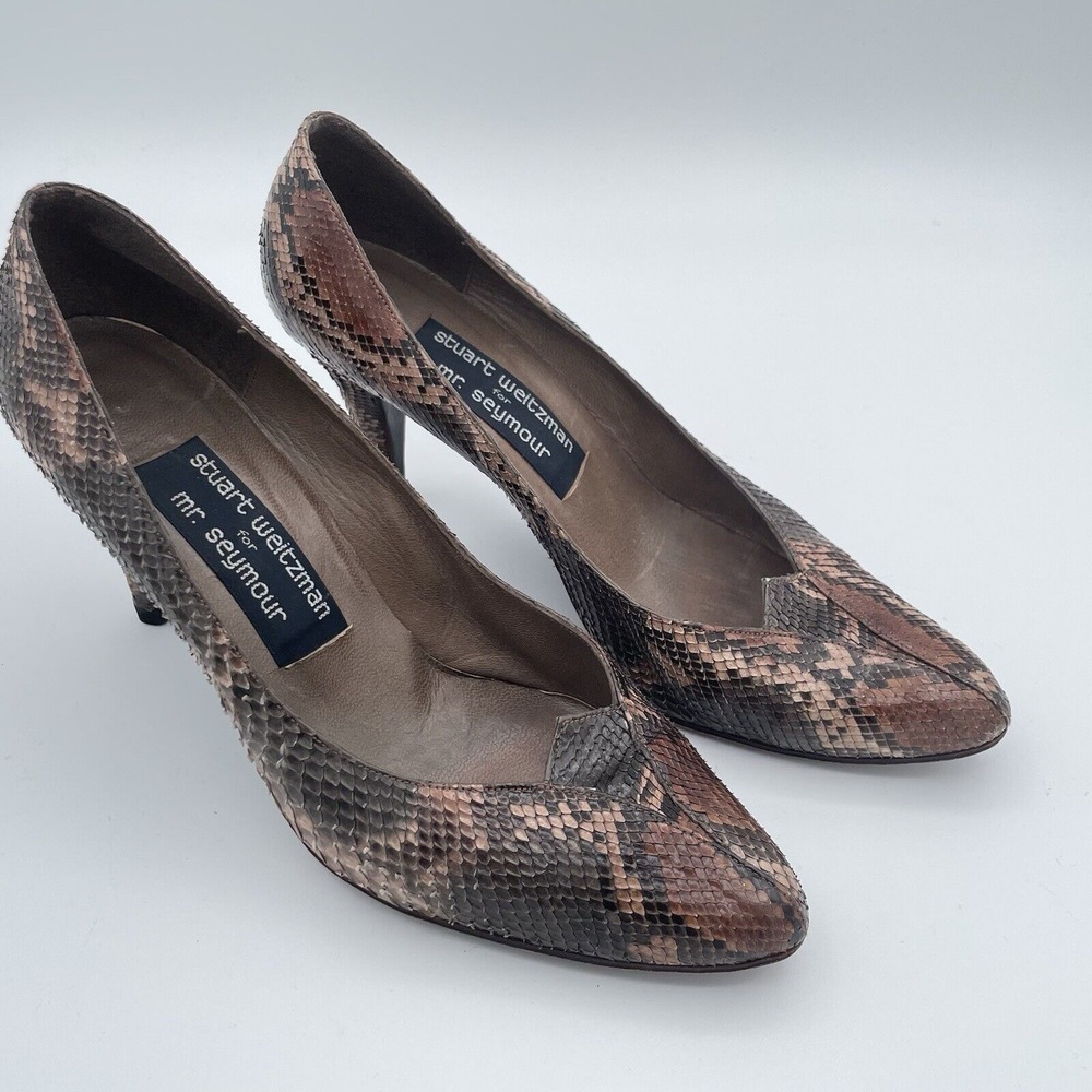 VTG Stuart Weitzman for Mr.‎ Seymour 80s Bronze Snakeskin Pumps Women Size 6.5